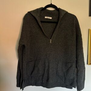 Madewell merino wool blend half zip sweater grey